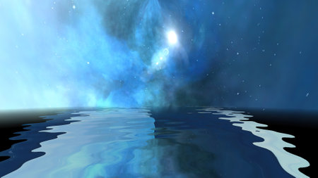 Space Universe With Stars And Galaxies reflected in waterの写真素材