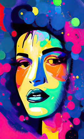 Colourful modern abstract woman face. Hand drawn digital art  illustrationの写真素材