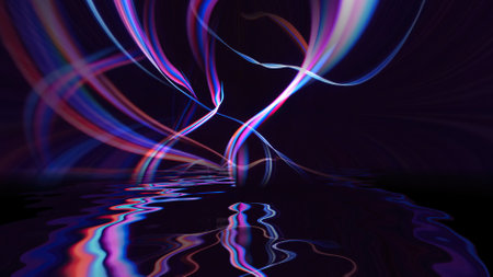 Colorful strings in motion against black backgroundの写真素材
