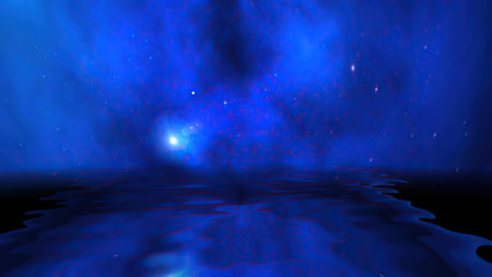 Space Universe With Stars And Galaxies reflected in waterの写真素材