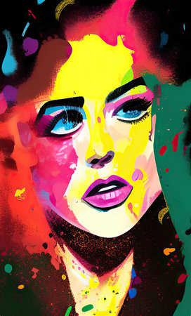 Colourful modern abstract woman face. Hand drawn digital art  illustrationの写真素材