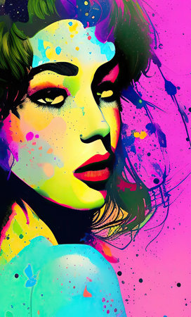 Colourful modern abstract woman face. Hand drawn digital art  illustrationの写真素材