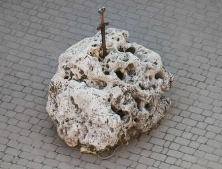 King Arthur's Excalibur embedded in the stoneの写真素材