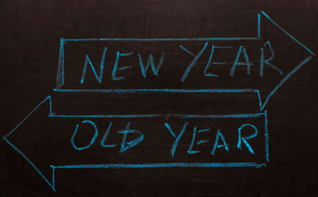 The old year or New Year signs drawn on the Boardの写真素材