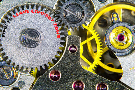 The clockwork old mechanical  high resolution with words Time to Leave Comfort Zone
