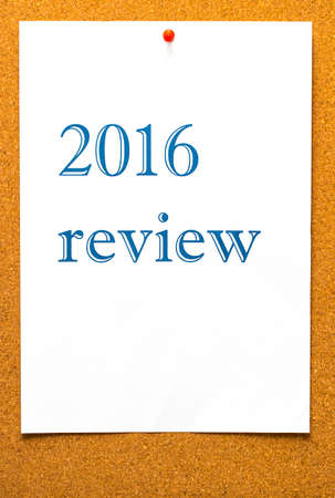 2016 Review - adhesive label pinned on bulletin board
