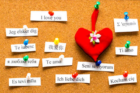 I Love You. Words printed on papers in different languages の写真素材