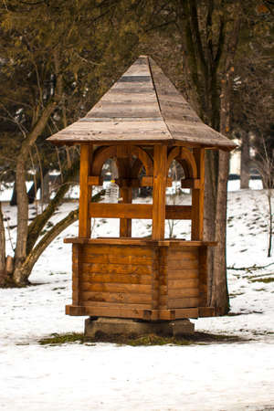 Feeder for animals in the forest. Snowy winter.の写真素材