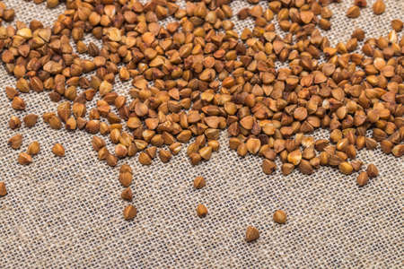 Buckwheat on the burlap. Healthy eating and lifestyle.の写真素材