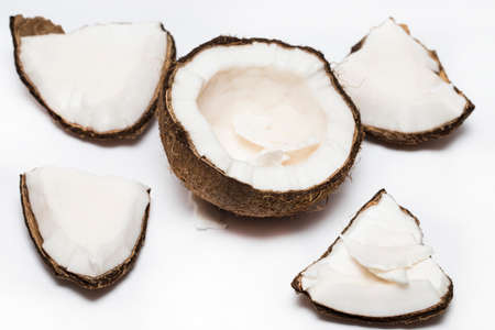 Coconut pieces isolated on a white background.の写真素材