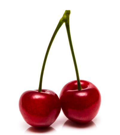 The cherries isolated on the white backgroundの写真素材