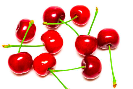 The cherries isolated on the white backgroundの写真素材