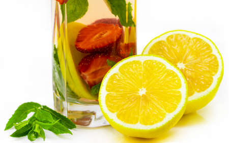 Glass of lemonade isolated on white background.の写真素材