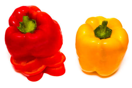 Red and yellow pepper isolated on white background.