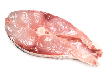 Raw steak of white fish  on white background.の写真素材