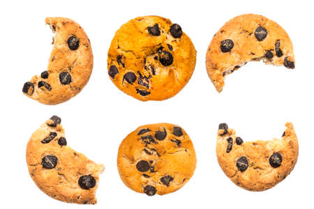 set bitten chip cookie on white background.の写真素材