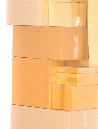 Stacks of cardboard boxes isolated on white background.