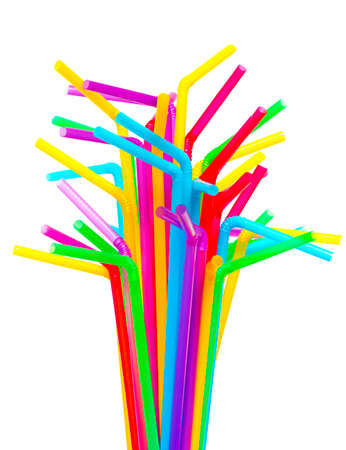 Colorful drinking straws isolated on white background.