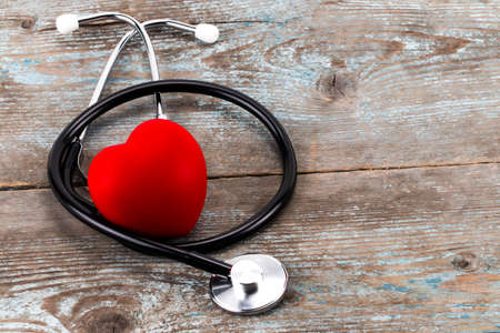 World health day campaign with red love heart  and medical doctor's stethoscope, first aid concept.の写真素材