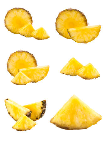 set of pineapple slices isolated on the white background.の写真素材