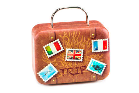 Old Suitcase Travel Stickers isolated with a clipping path.の写真素材