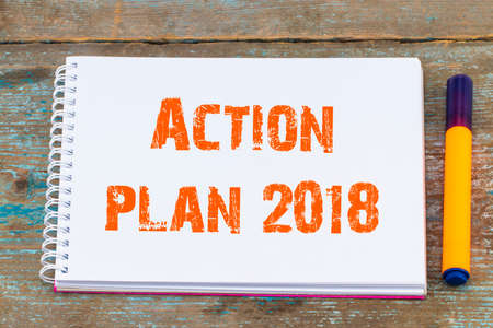 Action plan 2018/ open notebook with inscription action plan , business concept.の写真素材