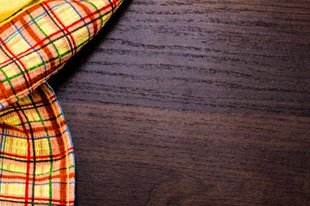 Napkin on the wooden background with copy space. Top view.の写真素材