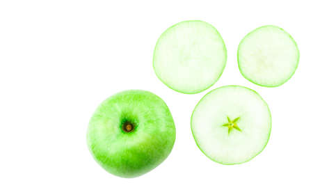green apple slice isolated on a white background. Top view.の写真素材