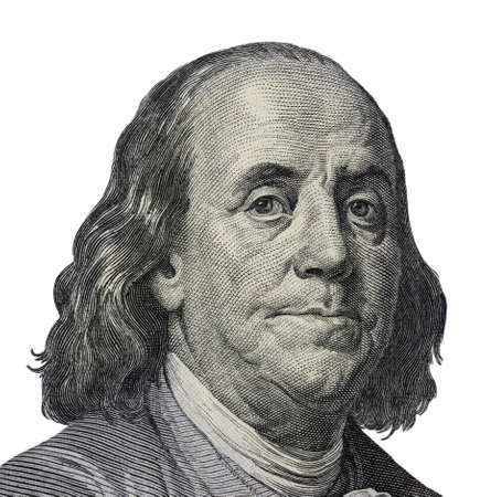 Benjamin Franklin. Qualitative portrait from 100 dollars banknote