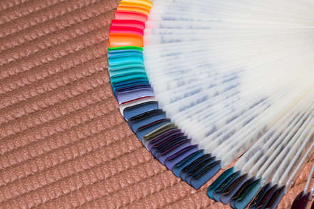 Nail polish. Gel polish. Nail polish in different colors. Tips. Nail palette.の写真素材