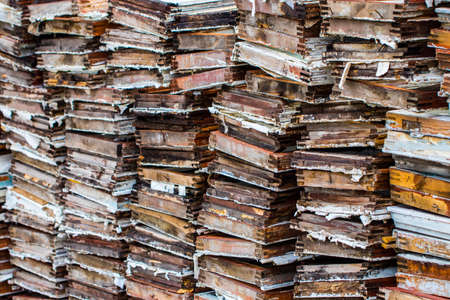 old wooden planks stacked for Background or Texture.の写真素材