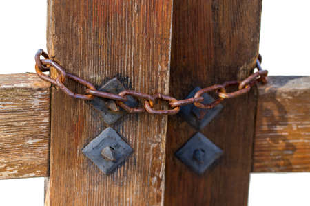 Closeup of closing the gates on metal chain.の写真素材