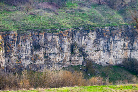 Rock wall of Smotrych River canyon in Kamianets Podilskyi, Ukraine.