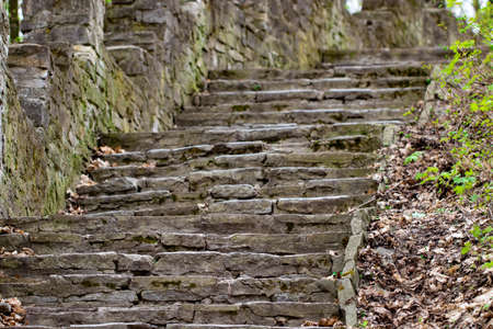 Old stone staircase in the Park close up.