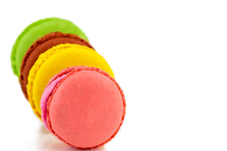 Colorful macarons cakes. Small French cakes. Sweet and colorful french macaroons.の写真素材
