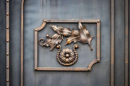 wrought-iron gates, ornamental forging, forged elements close-up.の写真素材