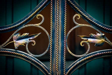 ornate wrought-iron elements of metal gate decoration.