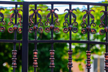 ornate wrought-iron elements of metal gate decoration.