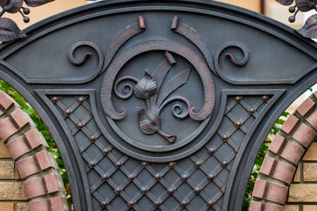 ornate wrought-iron elements of metal gate decoration.