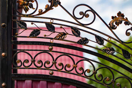 wrought-iron gates, ornamental forging, forged elements close-up.の写真素材