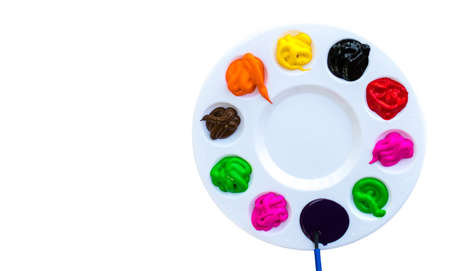 art palette with paints isolated on white.の写真素材