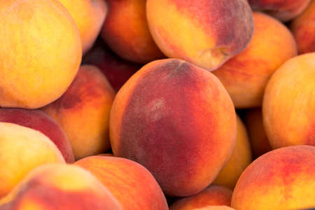 fresh ripe peaches in the box ready for sale.