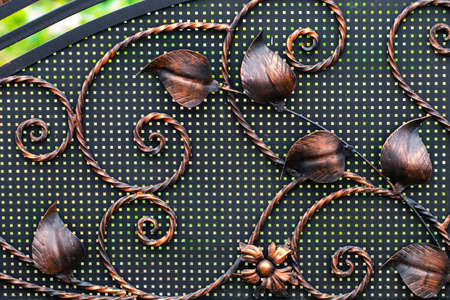 wrought-iron gates, ornamental forging, forged elements close-up.の写真素材