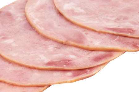 Sliced ham on white background. Pork ham sliced on white background.