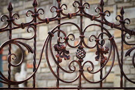 wrought-iron gates, ornamental forging, forged elements close-up.の写真素材