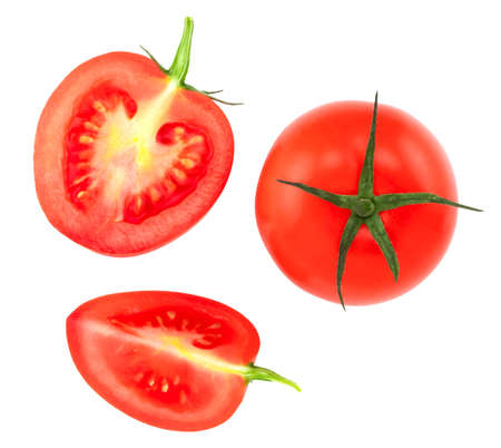 Fresh tomatoes on white background. Top view.