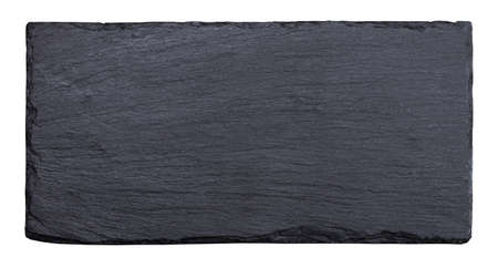 black slate plate isolated on white background with clipping path.の写真素材