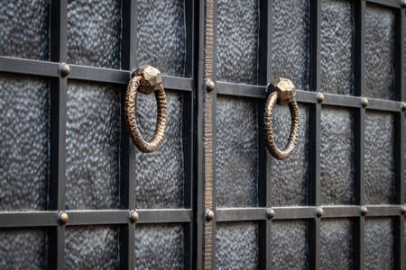 Beautiful decorative metal elements forged wrought iron gates.の写真素材