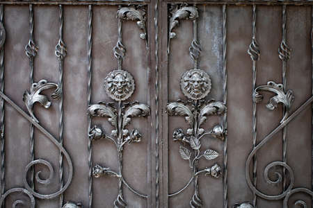 Wrought-iron gates, ornamental forging, forged elements close-up..の写真素材