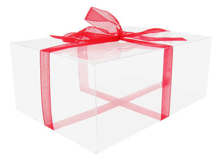 transparent box with red ribbon